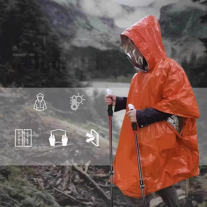 Camping Rain Poncho - Jas Hujan Darurat Berkerudung, Tahan Air